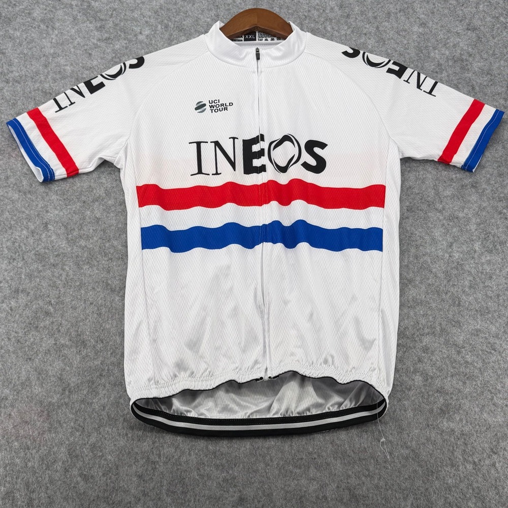 Ineos UCI World Tour Cycling Jersey Mens XXL White Red Blue Short Sleeve Zip